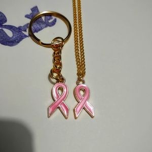 Pink ribbon keychain and necklace